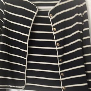 Mango Striped Blazer with Gold Accents